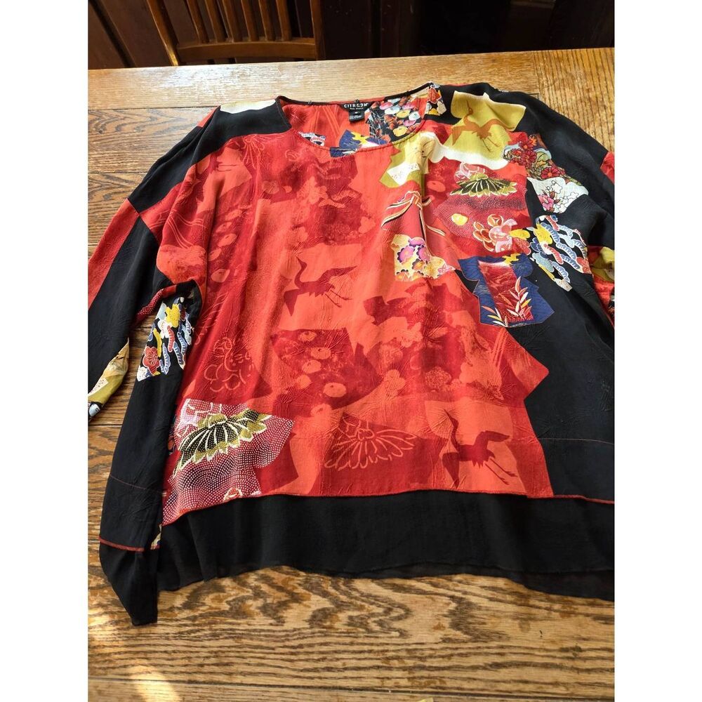 Citron Red & Black Mixed-Print Long Sleeve Blouse